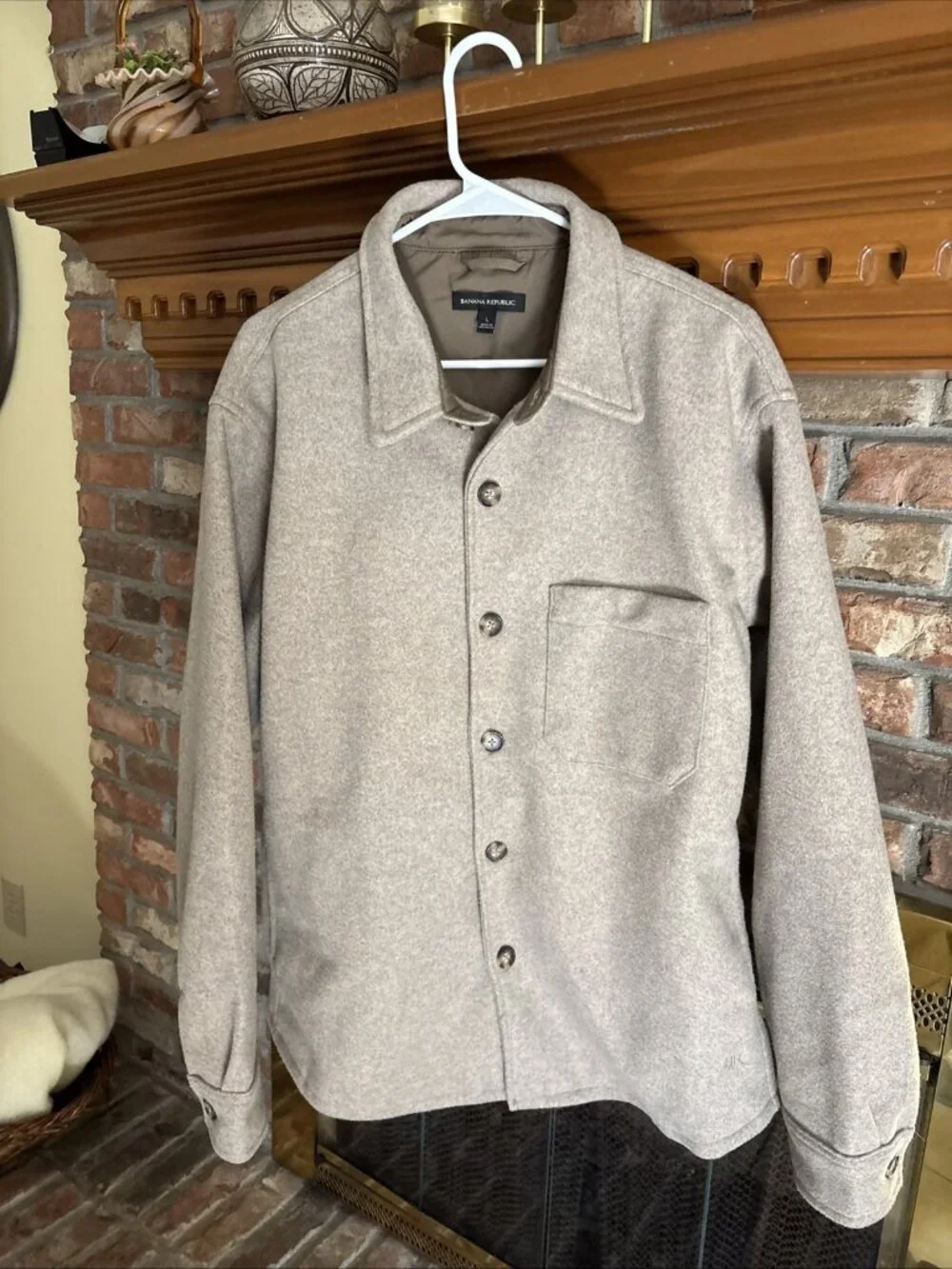 mens banana republic Brown Button Front Jacket Size Large Shacket With Pockets - Picture 2 of 8